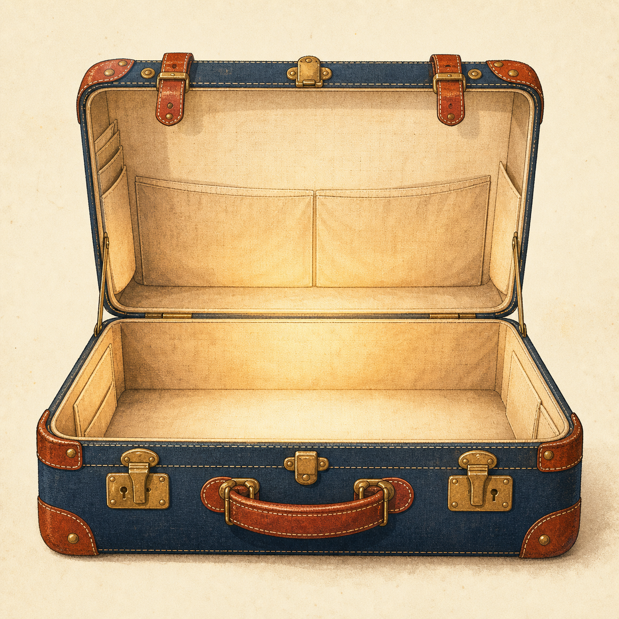 Illustrated open memory suitcase
